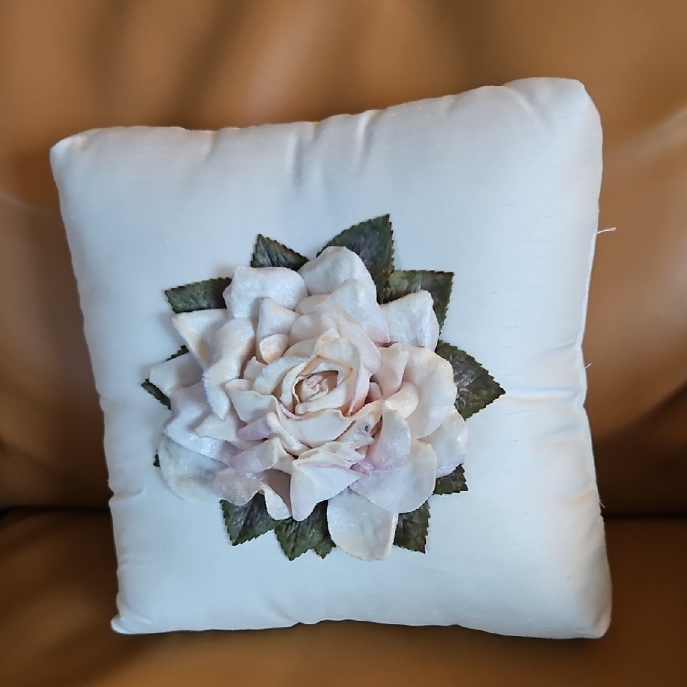 3D Fabric and Embroidered Pillow with Pink Rose